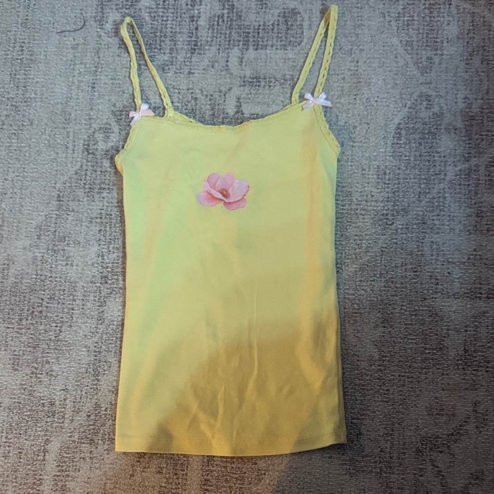 PacSun Yellow Tank Top with Pink Flower